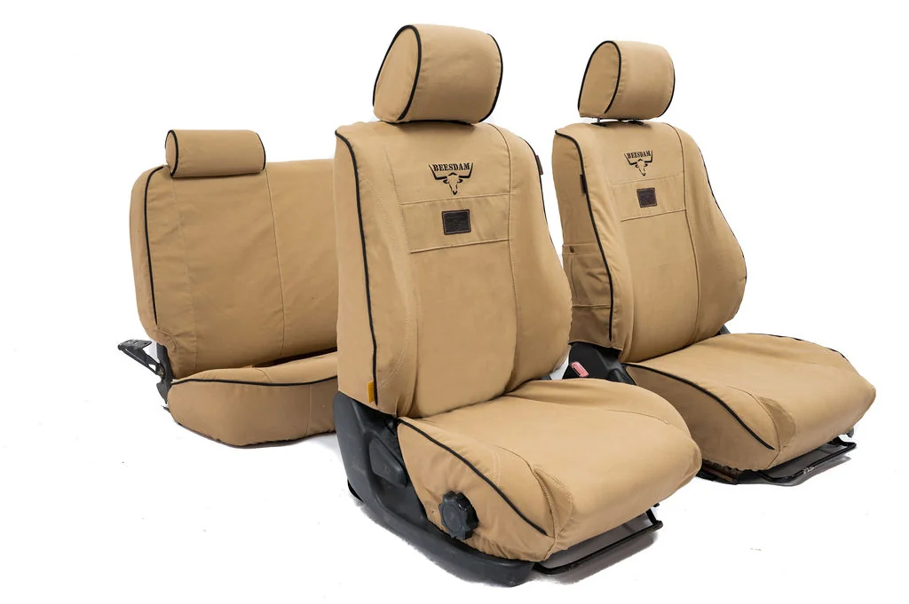 Deluxe seat cover in Sand fabric with woven texture detail