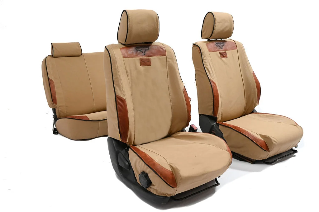 African range seat cover with patterned woven fabric in Charcoal tones