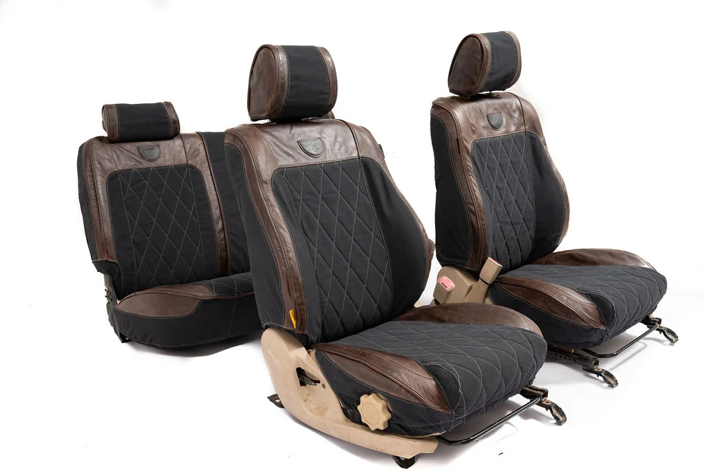 Legacy Premium seat cover in Sand tan upholstery showing craftsmanship